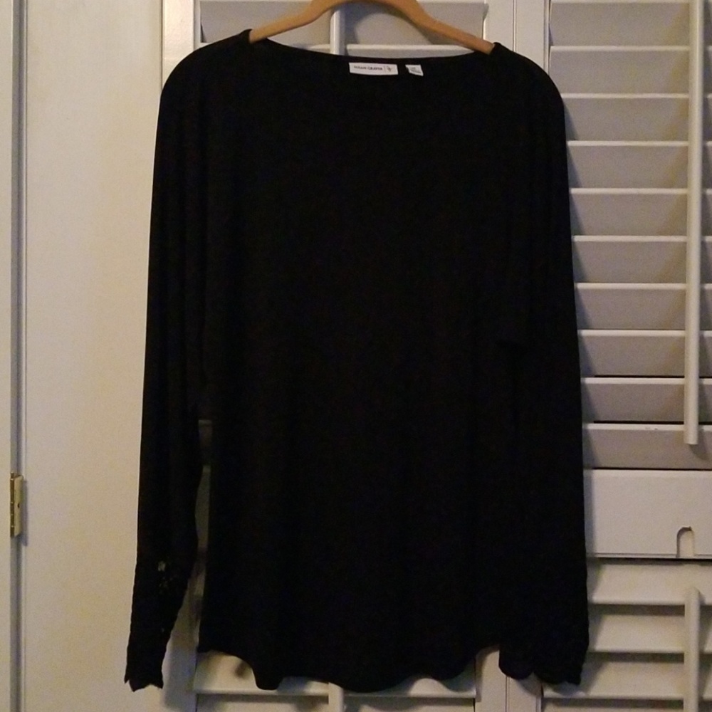 Susan Graver Liquid Knit Top with Lace Cuff Detail